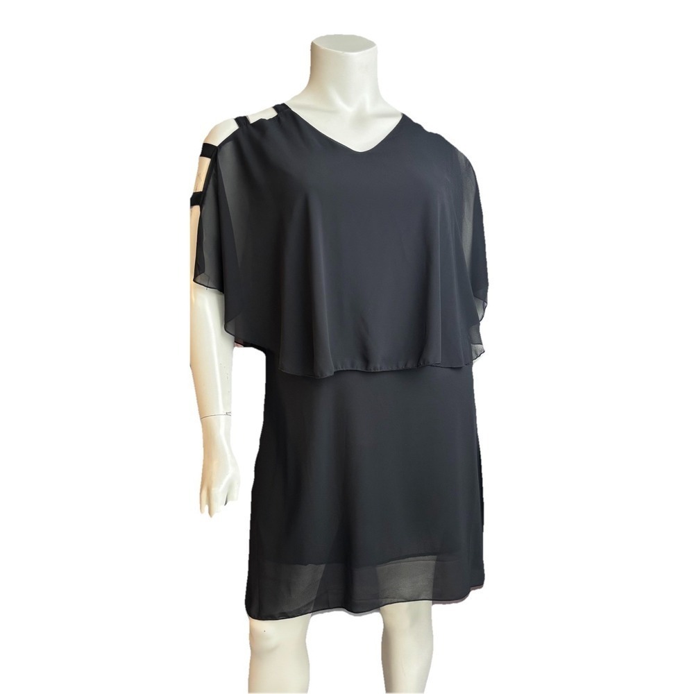 NWT Chiffon Overlay Dress Black Cold Shoulder Layered Sheer Party Whimsigoth M